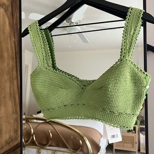 Vince Bralette Knit Crochet Knit Cotton Blend Green V830979066 Medium NWT